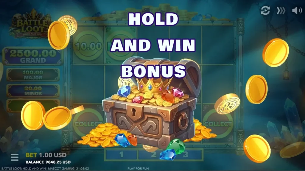 Battle Loot Hold and Win slot game interface featuring dwarven warriors and treasure
