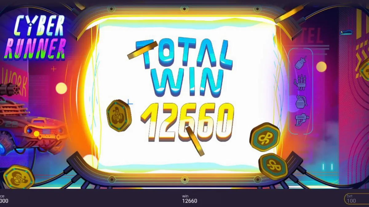Cyber Runner سلاٹ کا نیون اور سائبر پنک تھیم والا انٹرفیس
